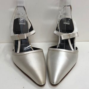 DiSandro Made in Italy White Satin Sling Back Pump